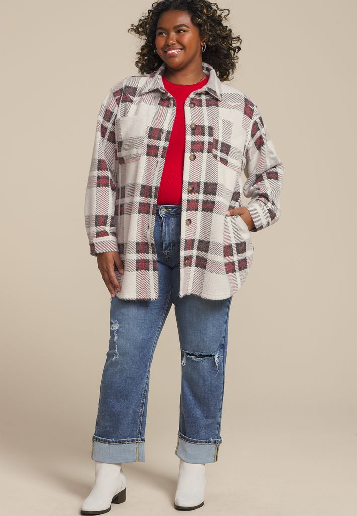 Plus Size Plush Plaid Shacket - Image 3