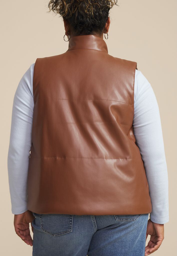 Plus Size Faux Leather Quilted Vest - Image 2