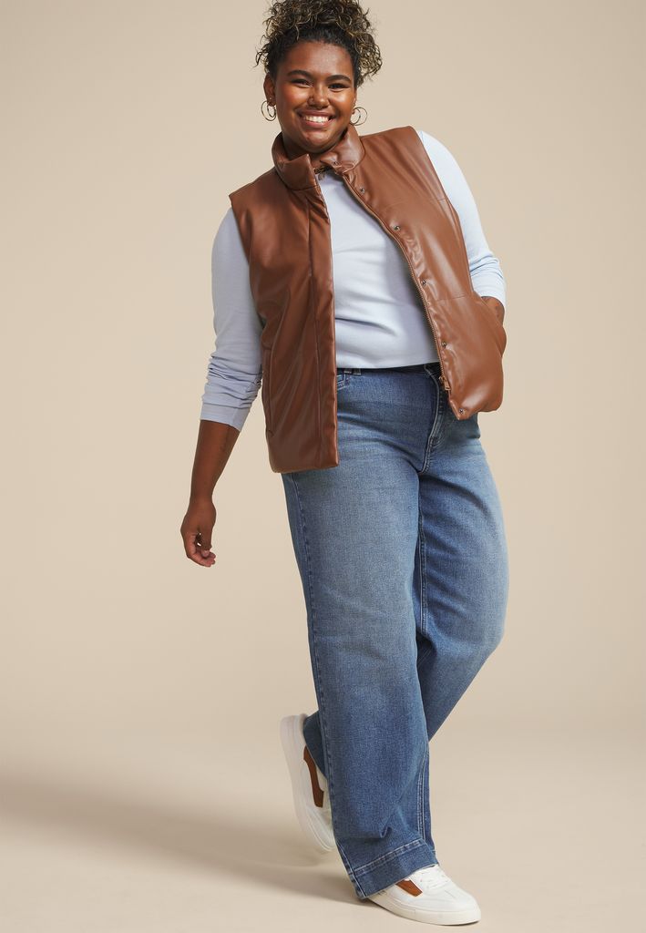 Plus Size Faux Leather Quilted Vest - Image 3