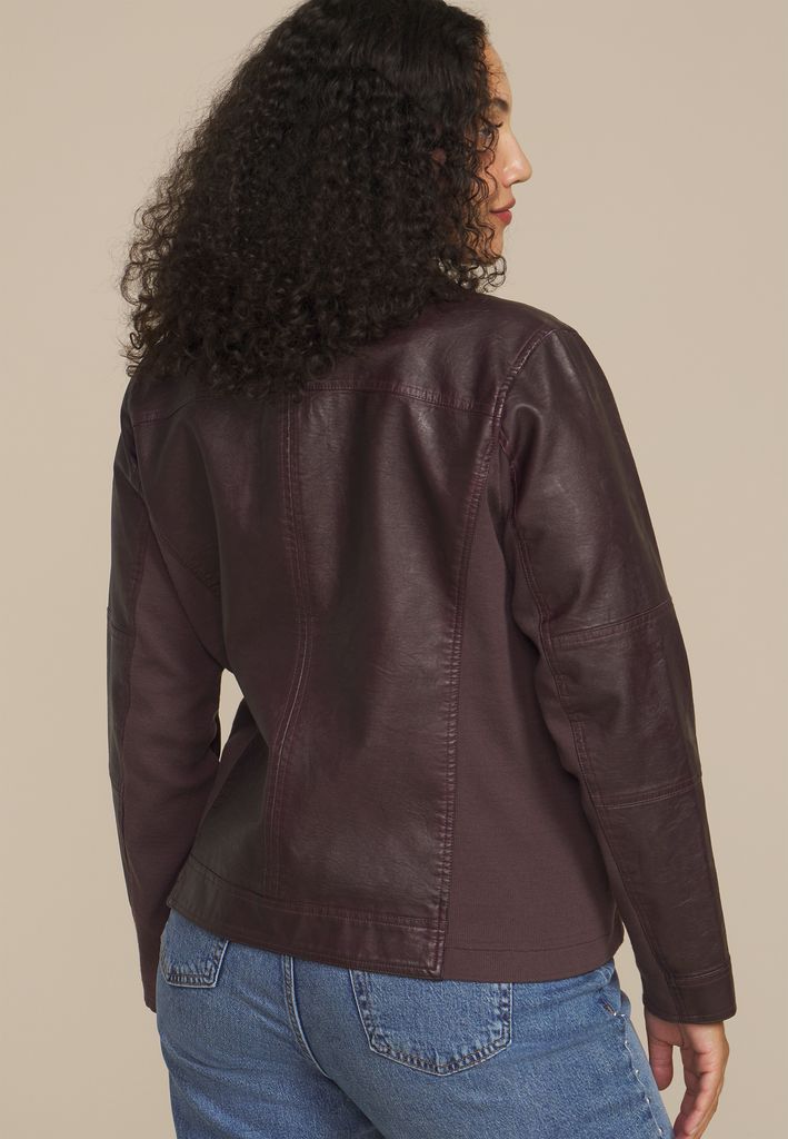 Plus Size Faux Leather Trucker Jacket - Image 2