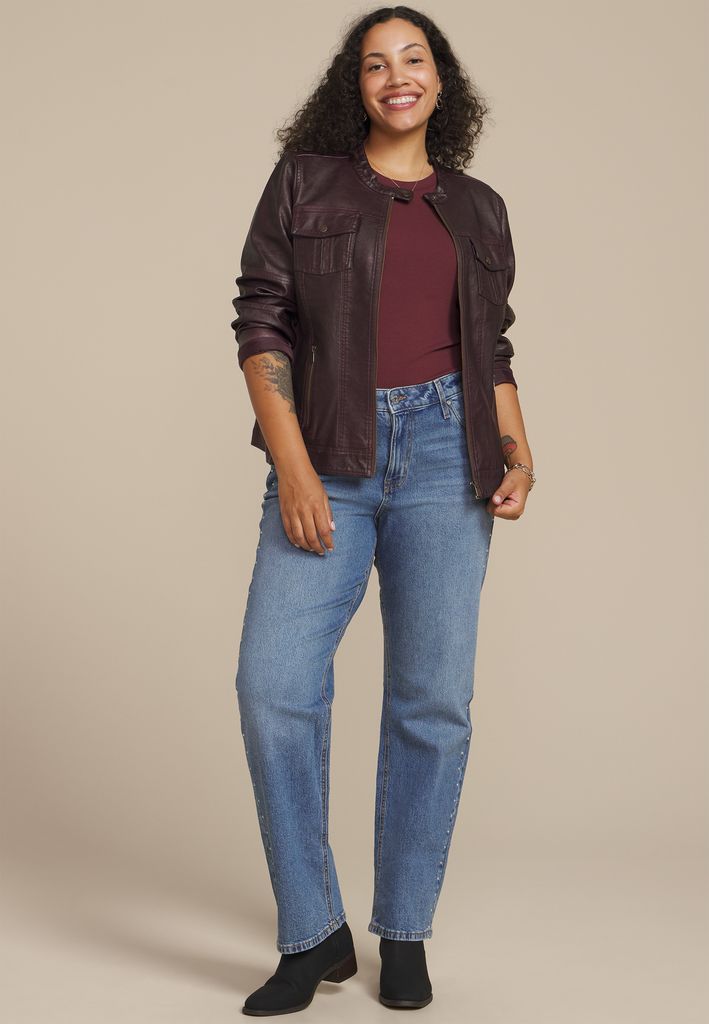 Plus Size Faux Leather Trucker Jacket - Image 3