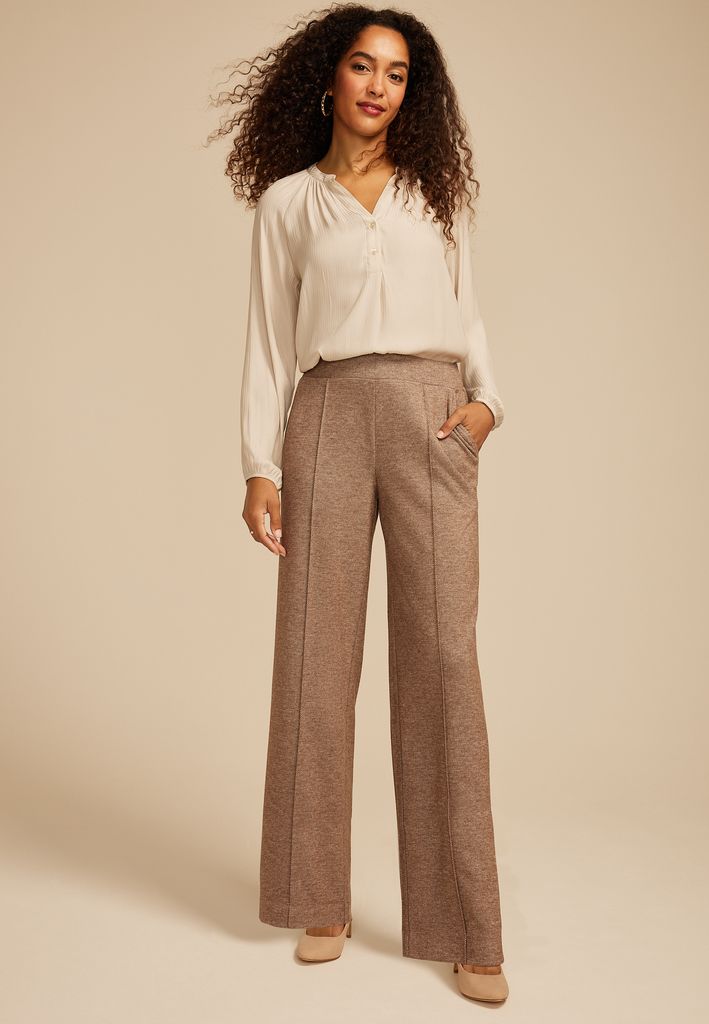 Tweed Knit High Rise Wide Leg Pant - Image 3
