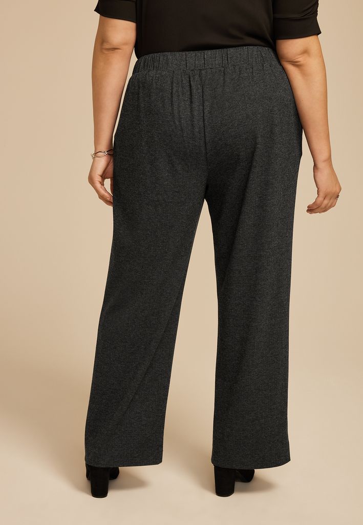 Plus Size Herringbone Knit High Rise Wide Leg Pant - Image 2