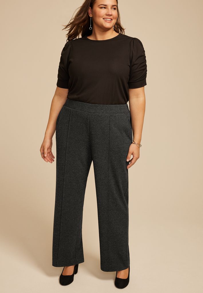 Plus Size Herringbone Knit High Rise Wide Leg Pant - Image 3