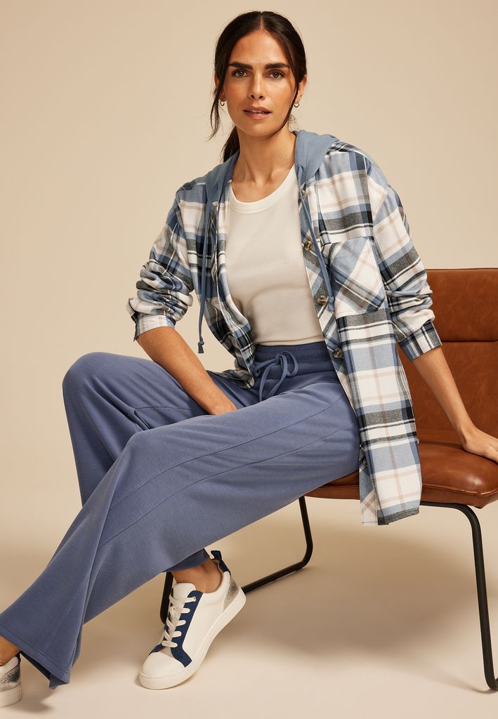 Plaid Hooded Boyfriend Button Down Shirt - Image 3