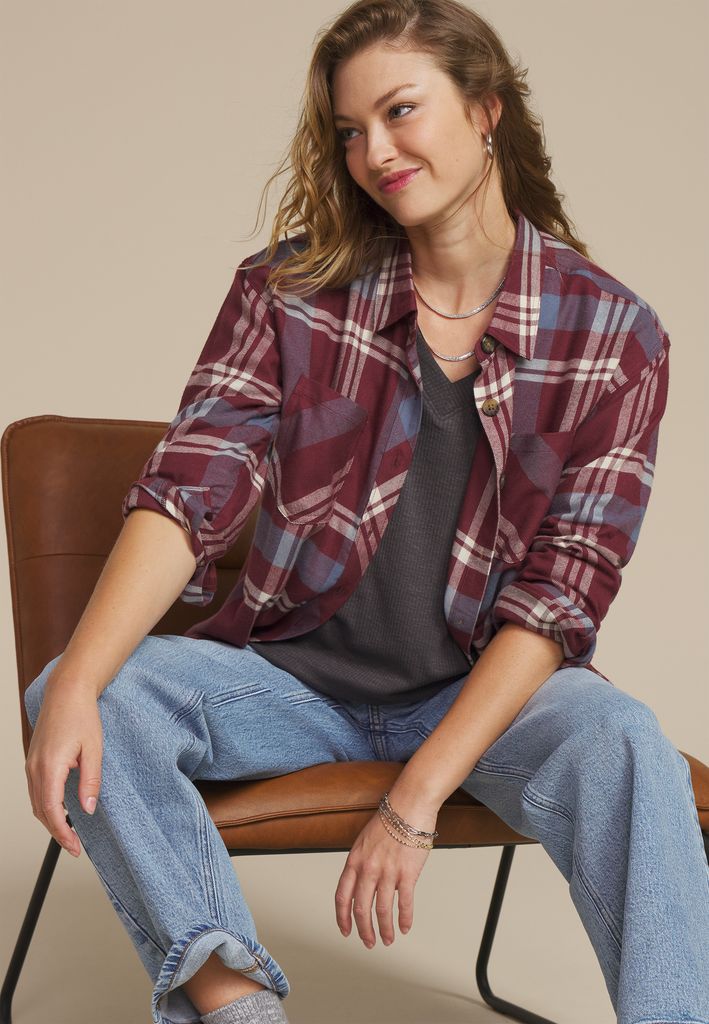 Plaid Button Down Boyfriend Shirt - Image 3