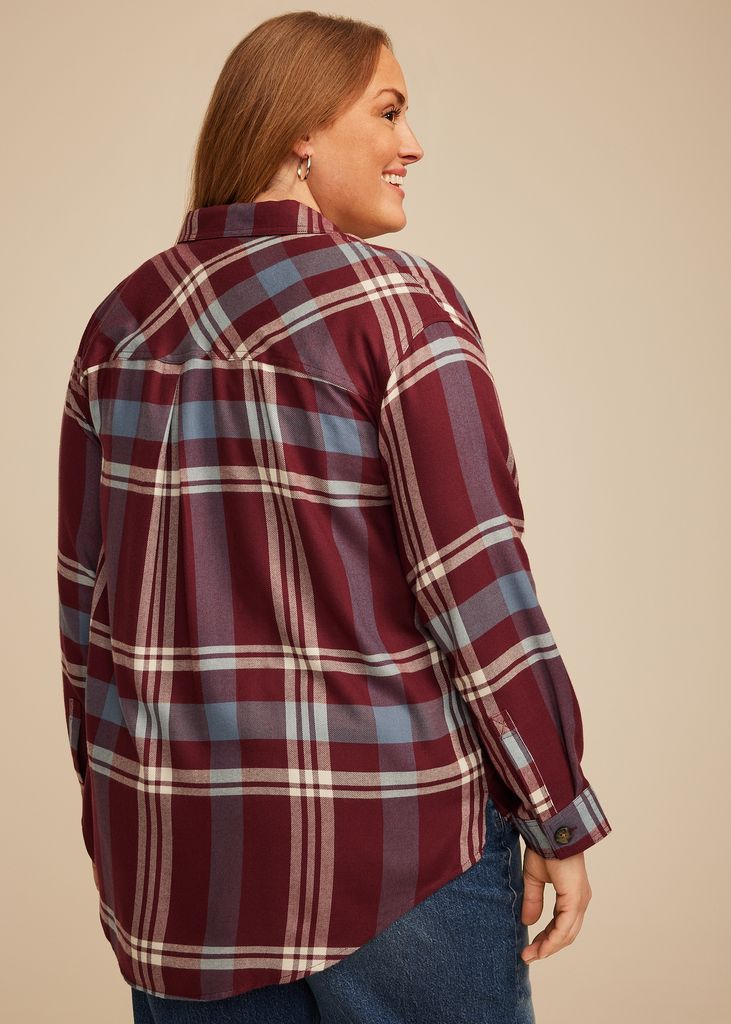 Plus Size Plaid Button Down Boyfriend Shirt - Image 2