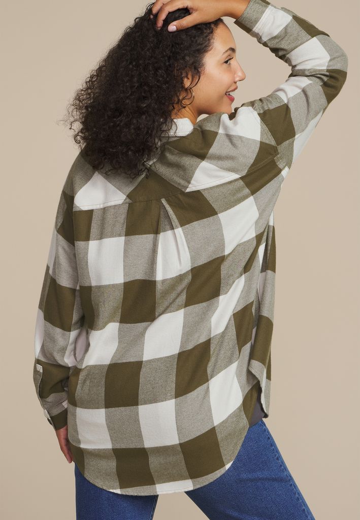 Plus Size Plaid Button Down Boyfriend Shirt - Image 2