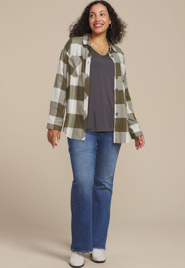 Plus Size Plaid Button Down Boyfriend Shirt - Image 3