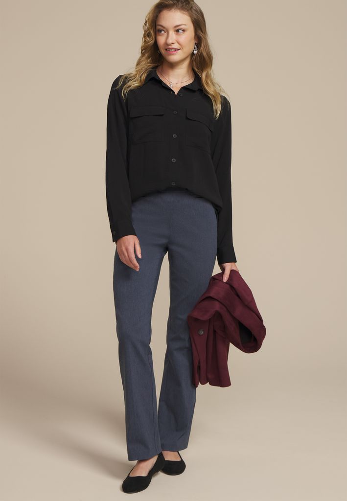 Faux Denim Bengaline Mid Rise Bootcut Pant - Image 3