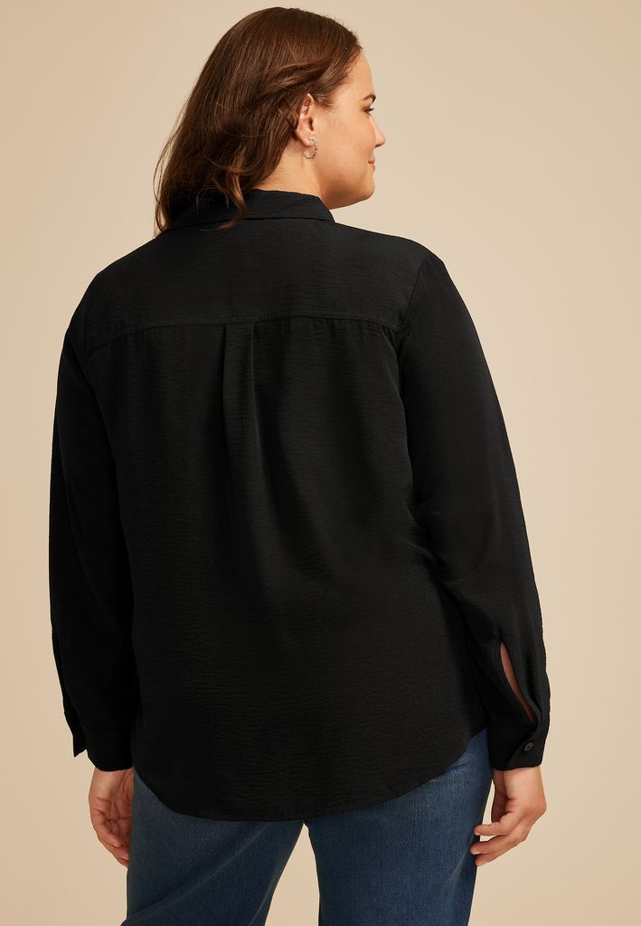 Plus Size Black Utility Button Down Shirt - Image 2