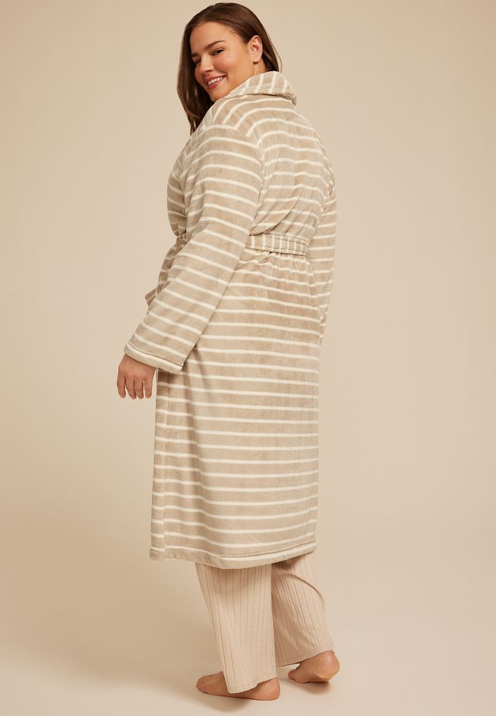 Plus Size Striped Plush Long Robe - Image 2