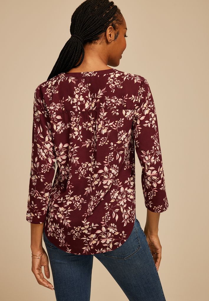 Atwood Floral 3/4 Sleeve Popover Blouse - Image 2