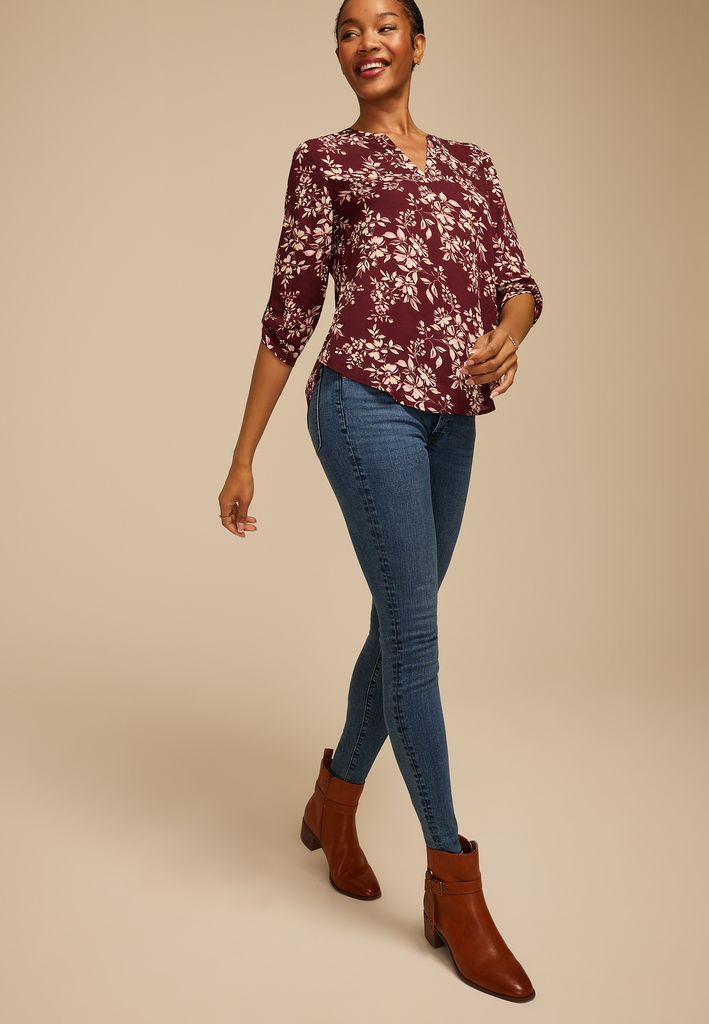 Atwood Floral 3/4 Sleeve Popover Blouse - Image 3