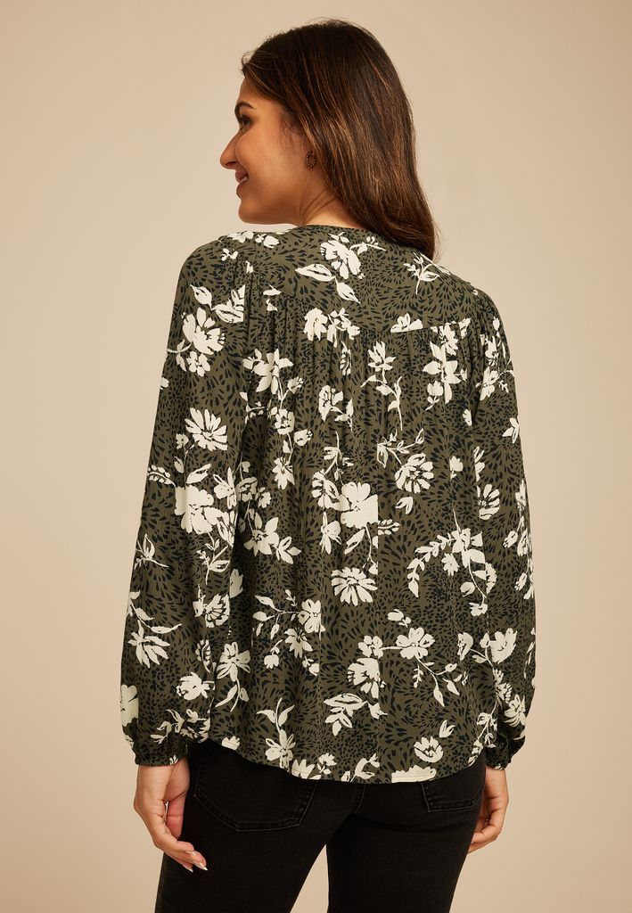 Olive Floral Peasant Blouse - Image 2