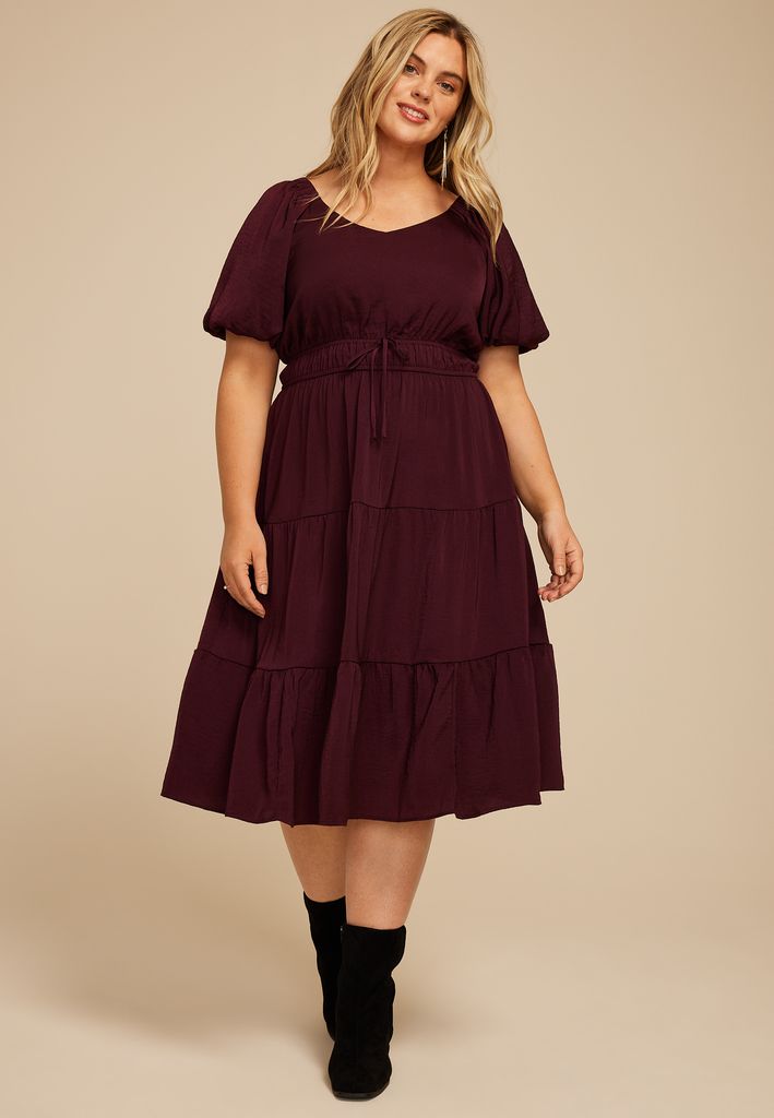 Plus Size Tiered Tunnel Waist Midi Dress - Image 3