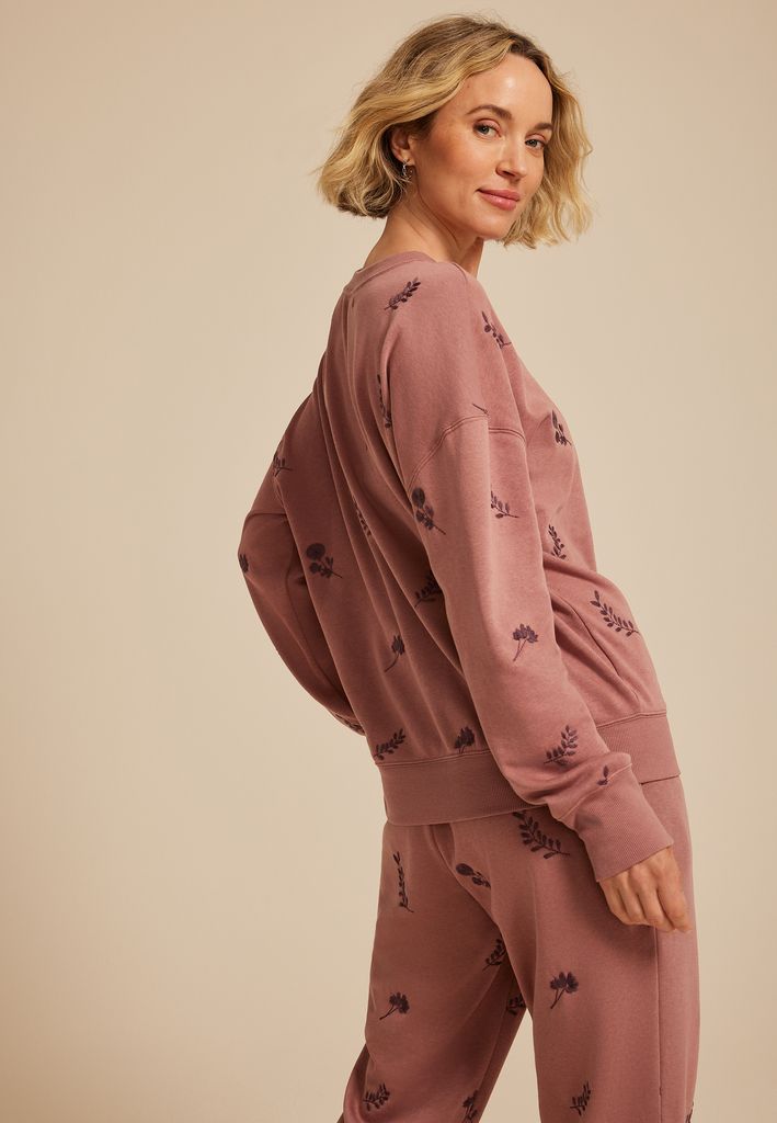 Mauve Floral Embroidered Relaxed Fit Sweatshirt - Image 2