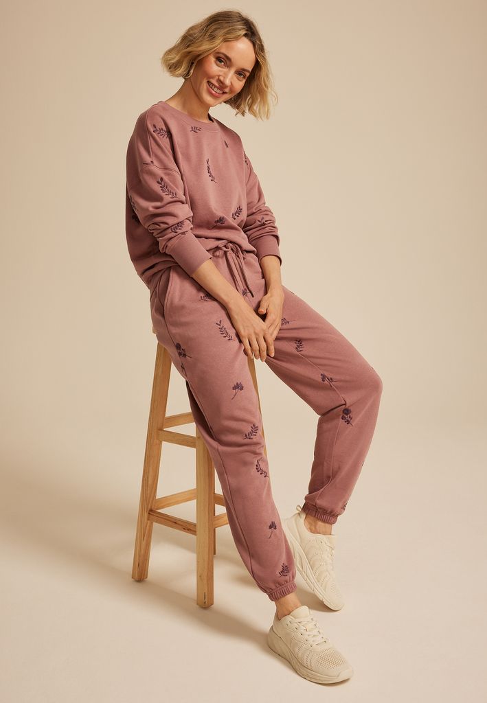 Mauve Floral Embroidered Relaxed Fit Sweatshirt - Image 3