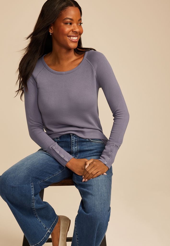 Soft Essential Crew Neck Snap Cuff Top - Image 3