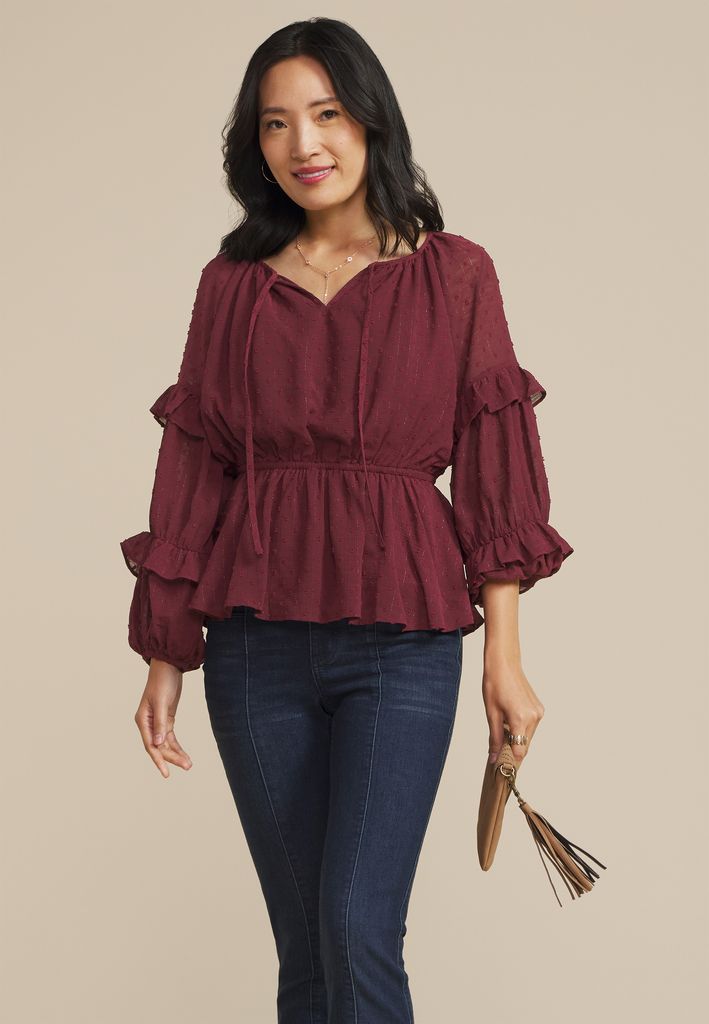 Clip Dot Long Sleeve Peplum Blouse - Image 3