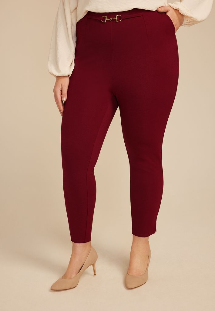 Plus Size Gold Buckle Ponte Pull On Skinny Pant - Image 3