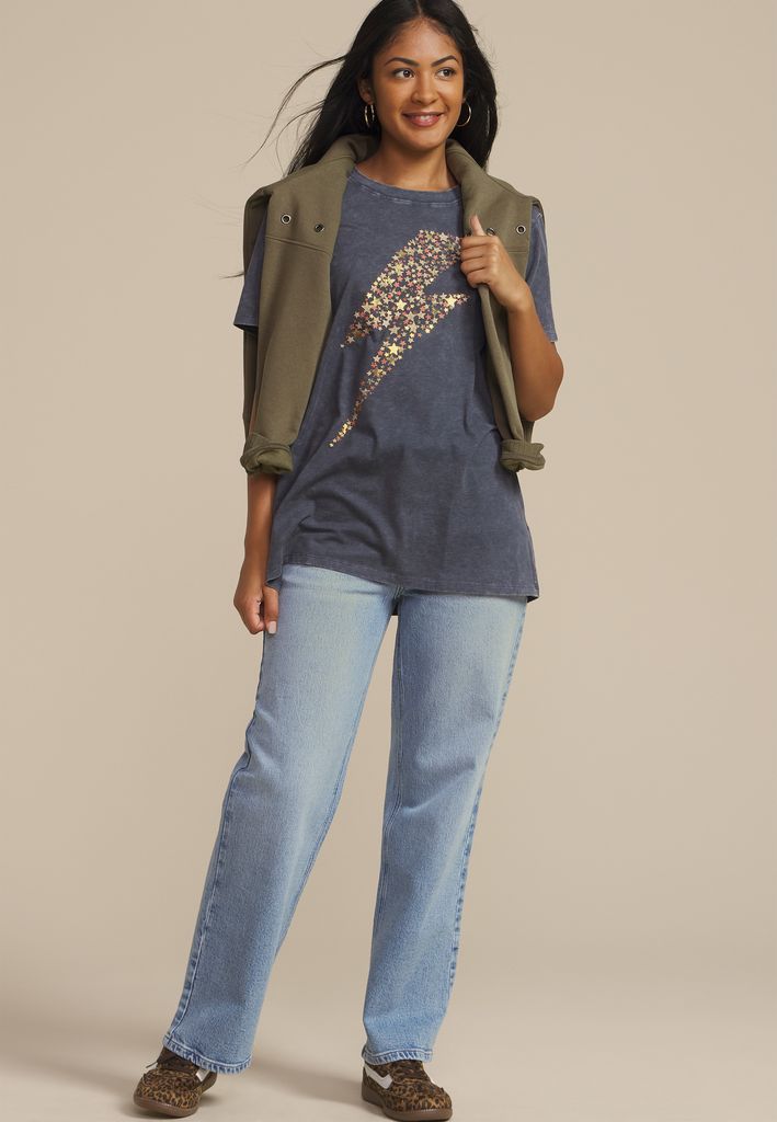 Star Lightning Bolt Oversized Fit Graphic Tee - Image 3