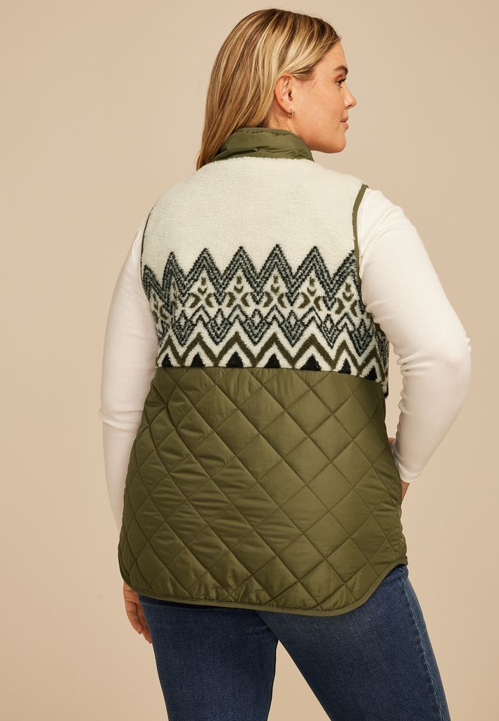 Plus Size Fair Isle Sherpa Quilted Vest - Image 2
