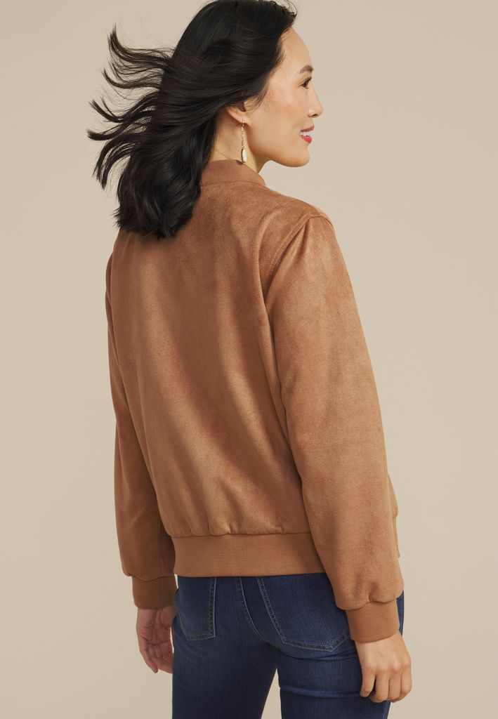 Tan Suede Bomber Jacket - Image 2