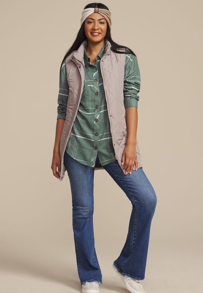 Plaid Boyfriend High Low Button Down Shirt - Image 3