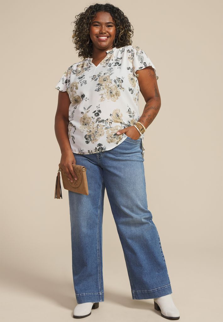 Plus Size Atwood Floral Flutter Sleeve Blouse - Image 3