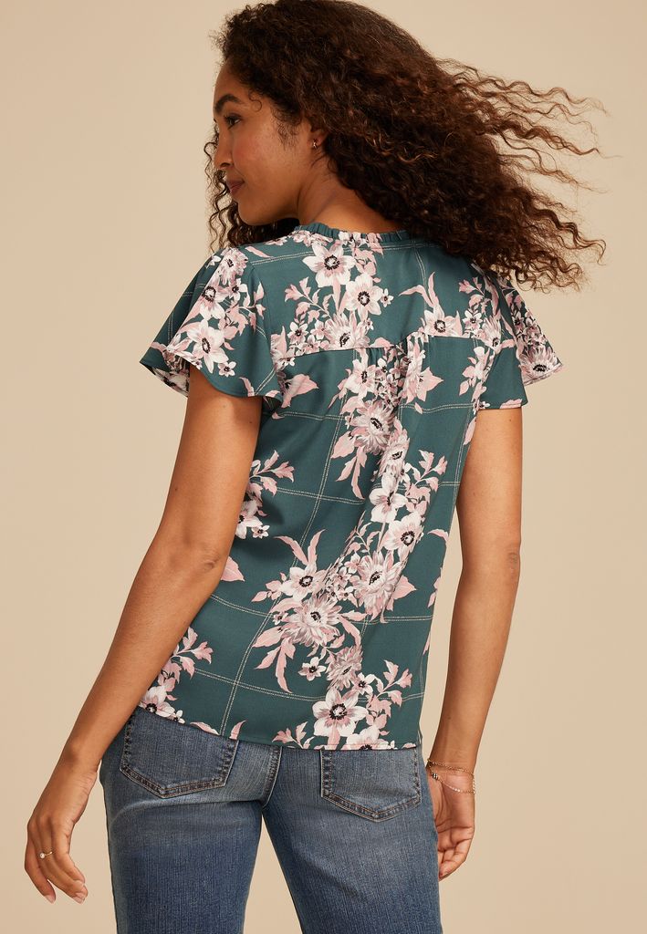 Atwood Floral Smocked Shoulder Flutter Sleeve Blouse - Image 2