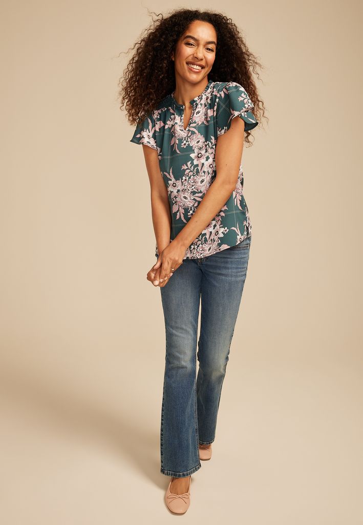 Atwood Floral Smocked Shoulder Flutter Sleeve Blouse - Image 3
