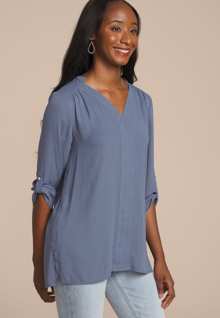 Striped 3/4 Sleeve Tunic Blouse