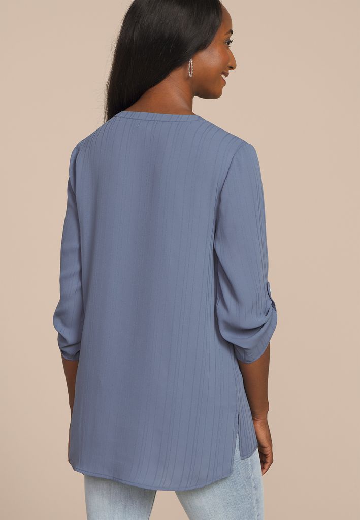 Striped 3/4 Sleeve Tunic Blouse - Image 2