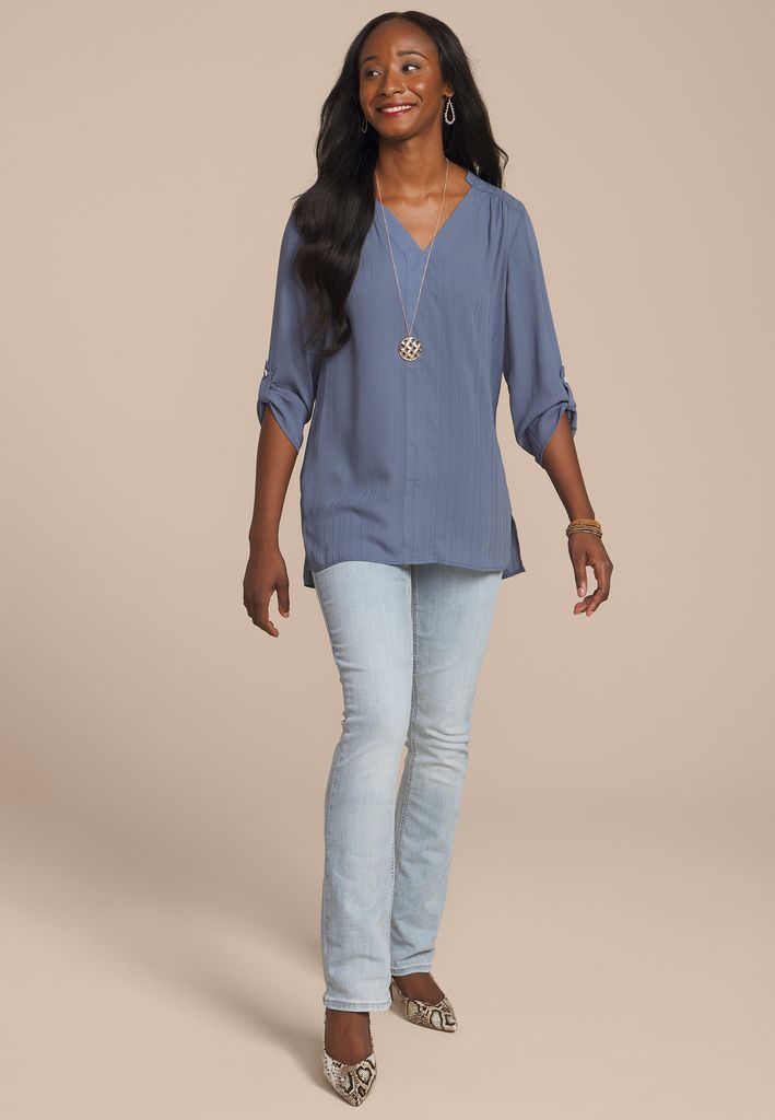 Striped 3/4 Sleeve Tunic Blouse - Image 3