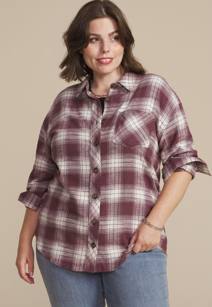 Plus Size Cabin Plaid Graphic Back Leopard Skull Button Down Shirt - Image 2