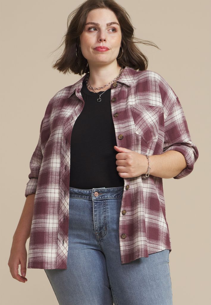 Plus Size Cabin Plaid Graphic Back Leopard Skull Button Down Shirt - Image 3