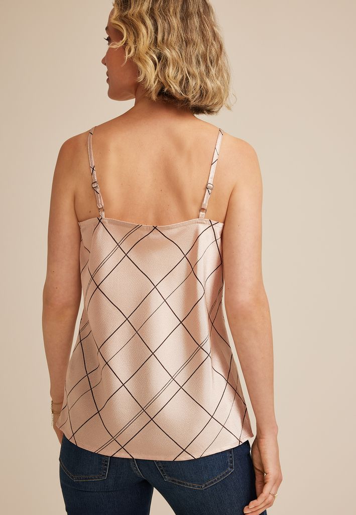 Blush Satin Windowpane V Neck Cami - Image 2