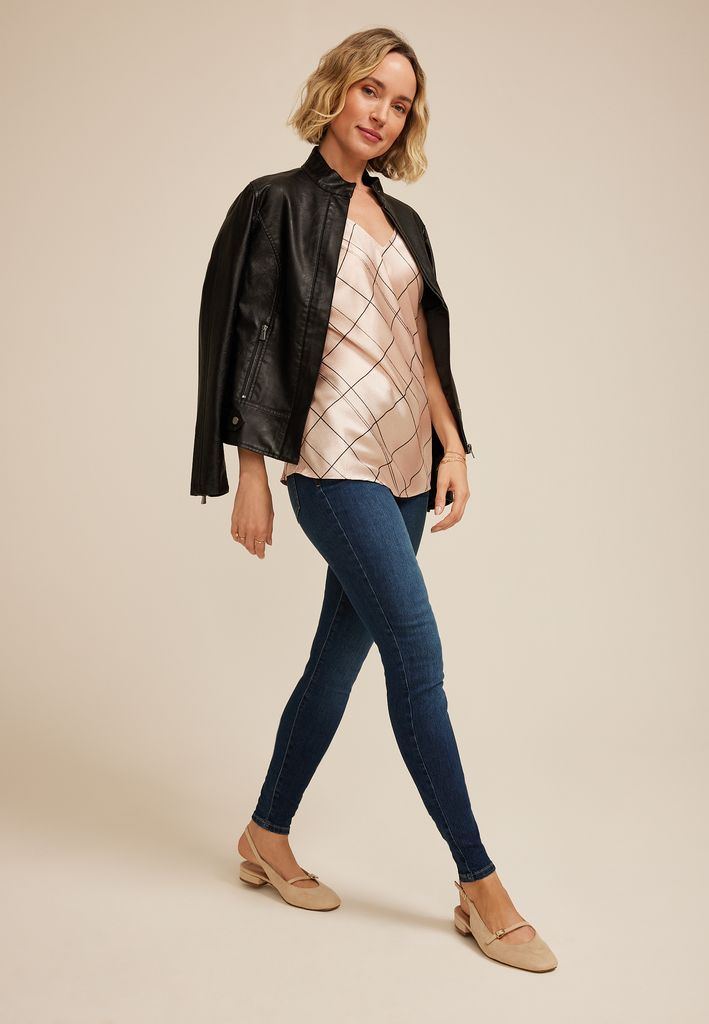 Blush Satin Windowpane V Neck Cami - Image 3