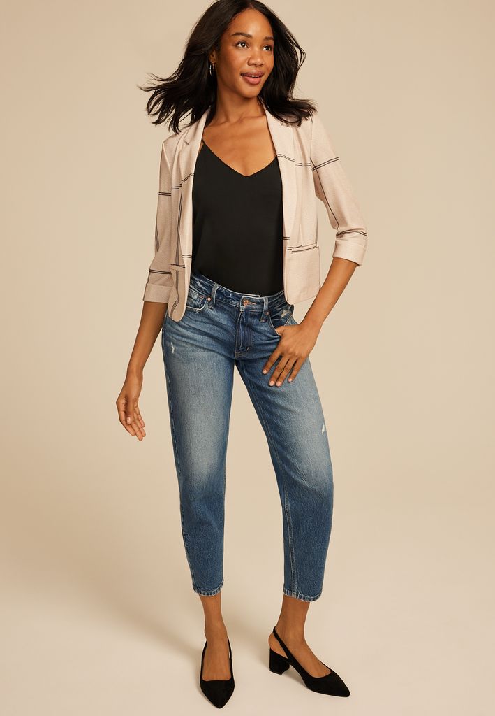 Windowpane Plaid Versa Open Front Cropped Blazer - Image 3