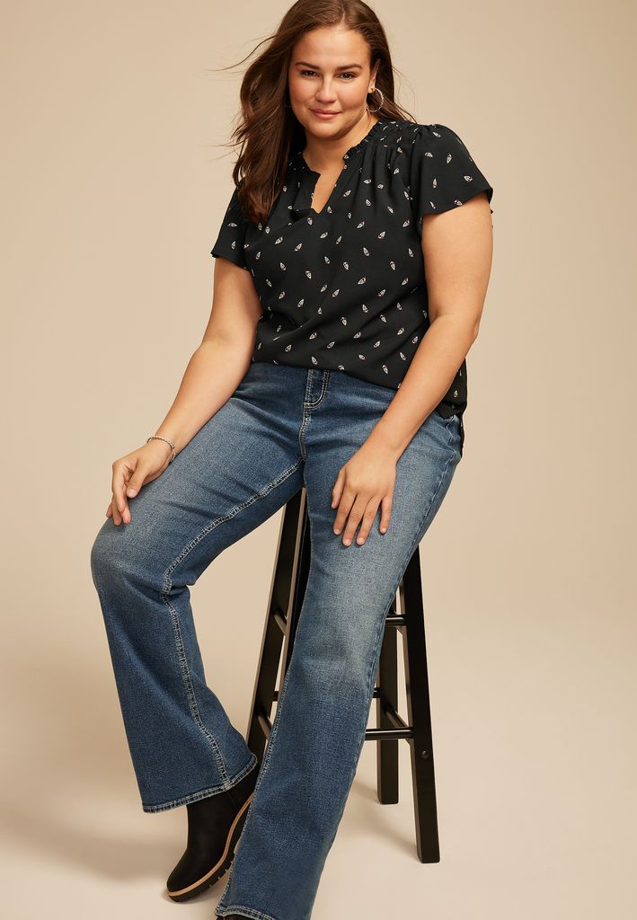 Plus Size Atwood Printed Smocked Shoulder Flutter Sleeve Blouse - Image 3