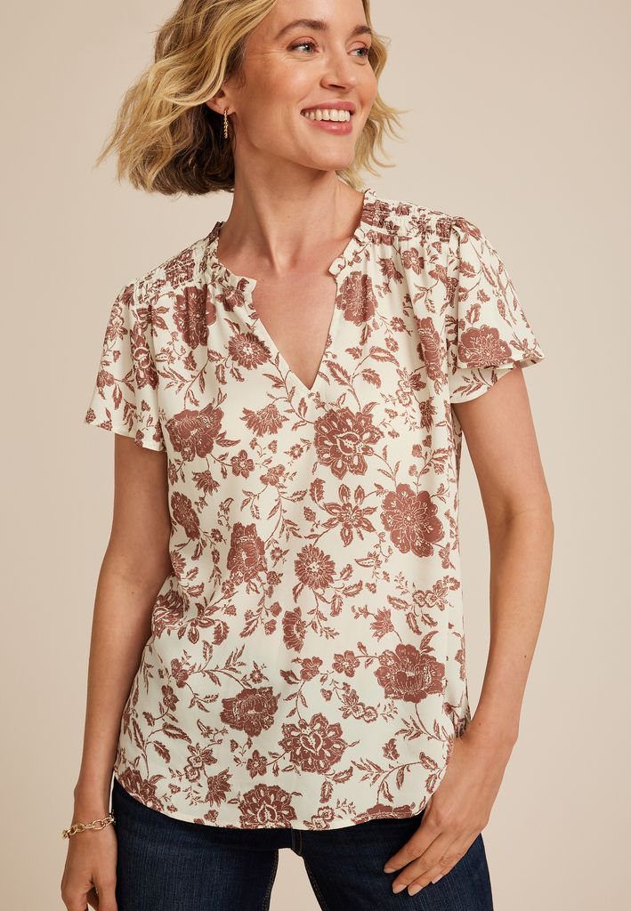 Atwood Floral Flutter Sleeve Popover Blouse - Image 3