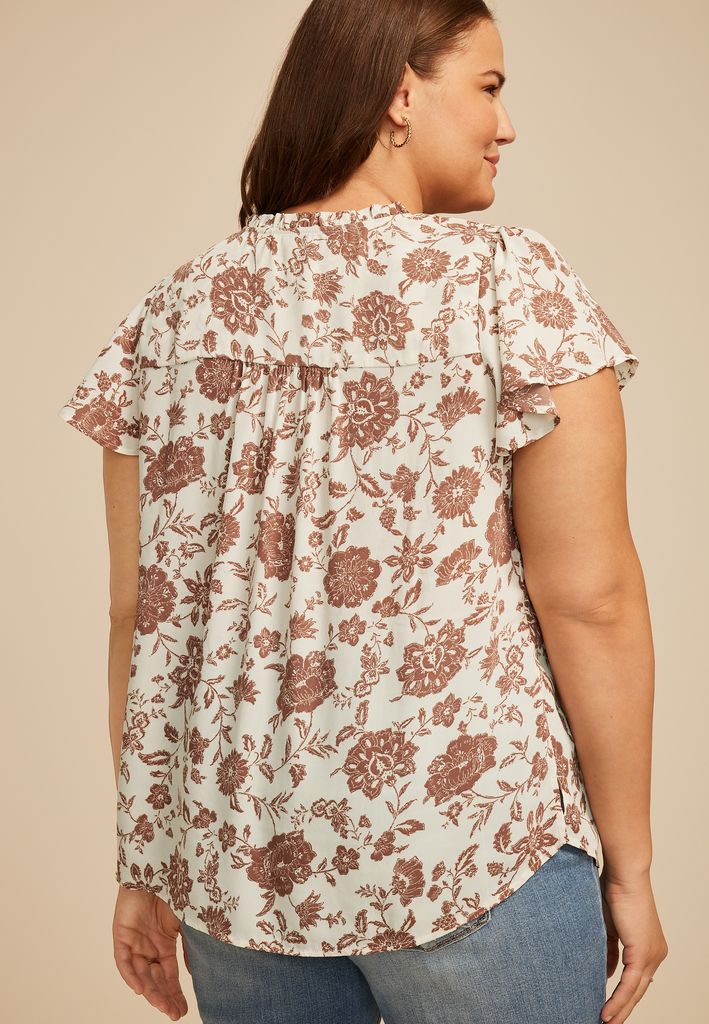 Plus Size Atwood Floral 3/4 Sleeve Popover Blouse - Image 2