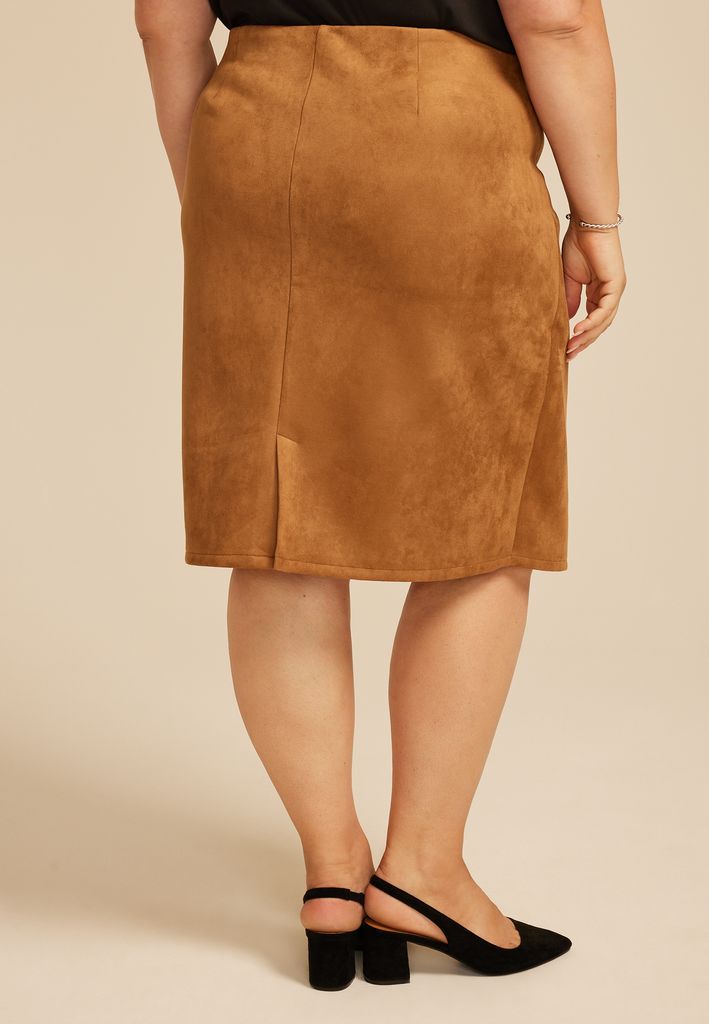 Plus Size Faux Suede Midi Wrap Skirt - Image 2