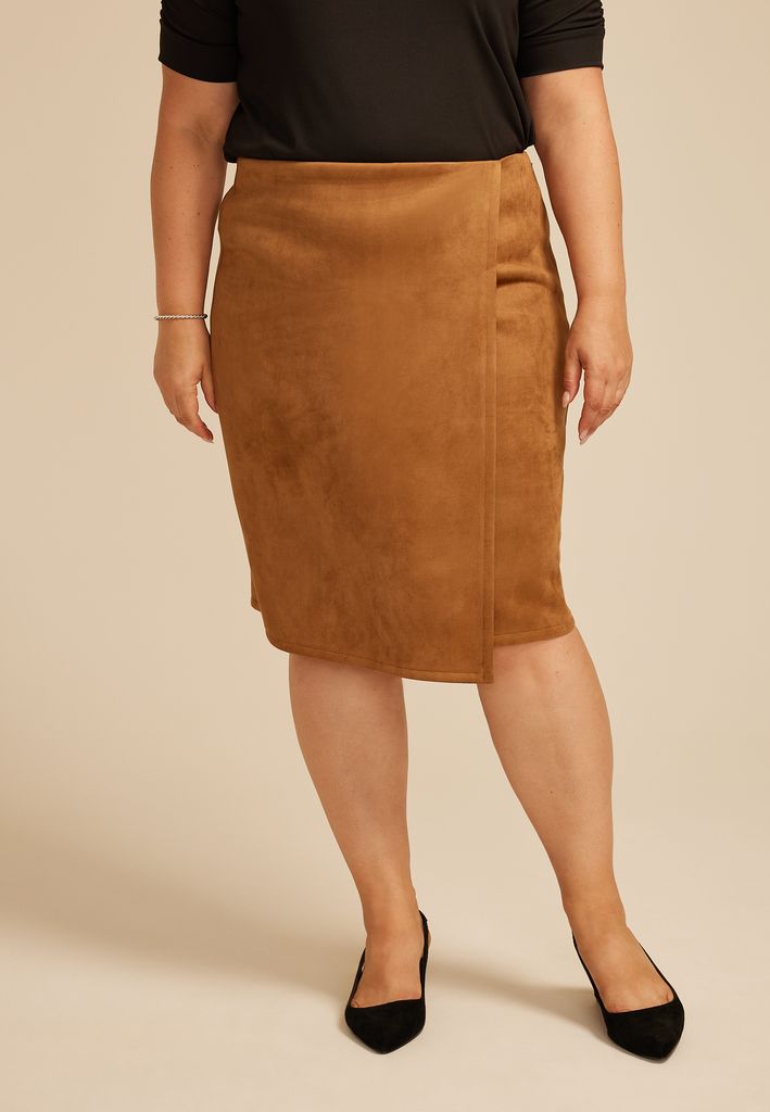 Plus Size Faux Suede Midi Wrap Skirt - Image 3