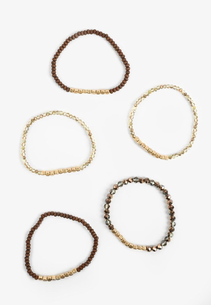 5 Pack Wooden Beaded Stretch Bracelet Set - Image 2