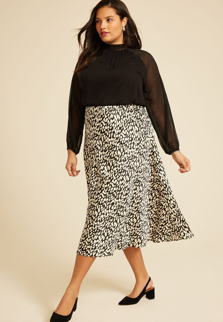 Plus Size Satin High Rise Midi Skirt - Image 3