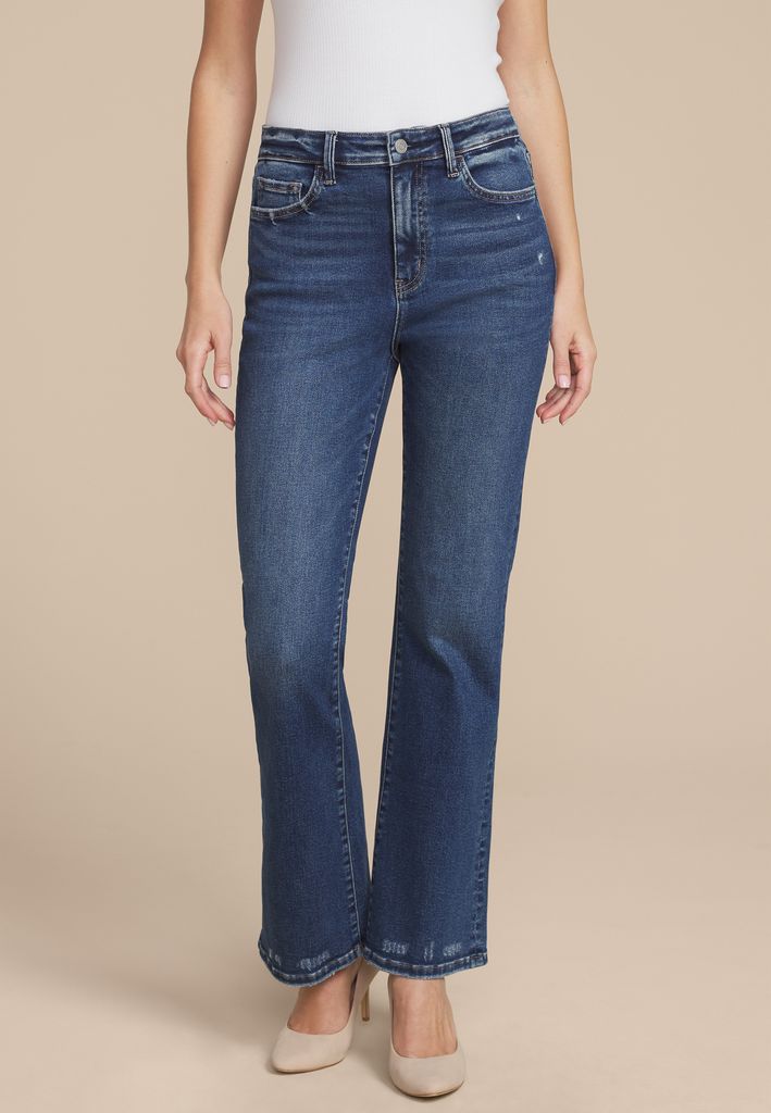 Flying Monkey™ Dark High Rise Destructed Hem Slim Boot Jean