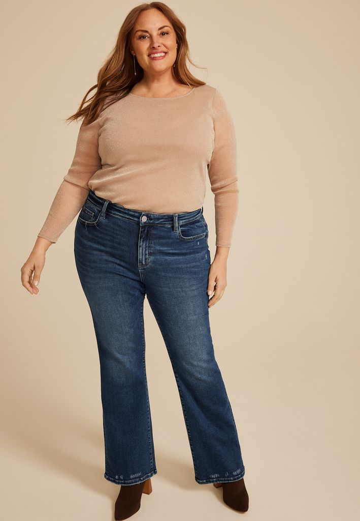 Plus Size Flying Monkey™ Dark High Rise Destructed Hem Slim Boot Jean - Image 3