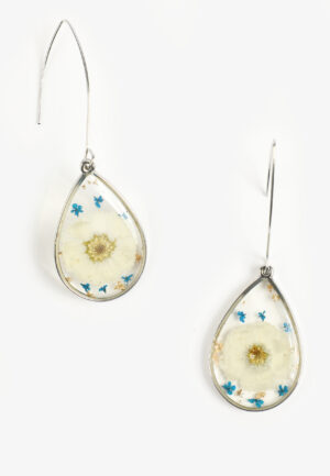 Blue And White Pressed Floral Teardrop Earrings